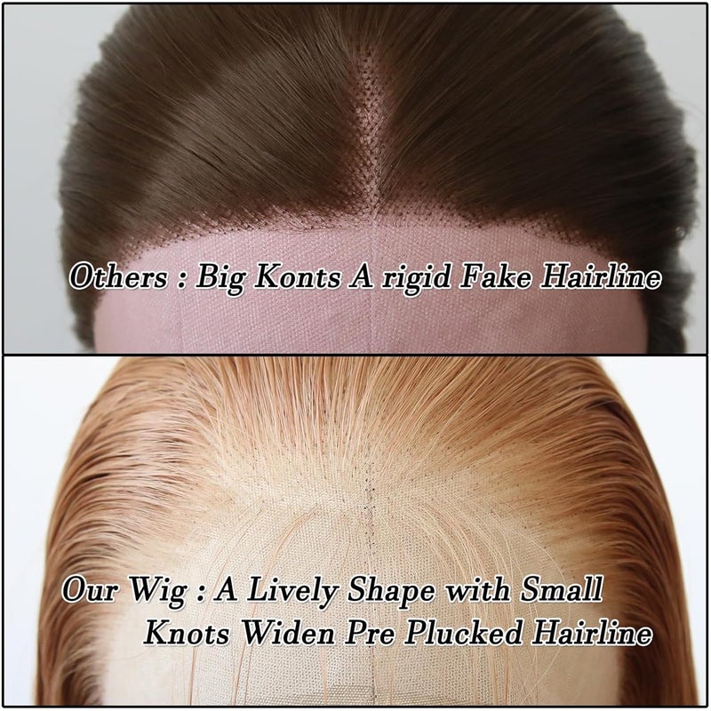 BTWTRY Strawberry Blonde Wig Long Straight Strawberry Blonde Lace Front Synthetic Wigs Pre Plucked Natural Hairline for Black Women Heat Resistant Fiber Hair Cosplay Daily Wear Wig (Strawberry Blonde) - Image 2